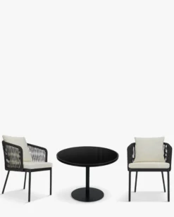 Ensemble de jardin, Table à manger de jardin ronde + 2 chaises, Noir & Blanc écru Santa Monica, Echo