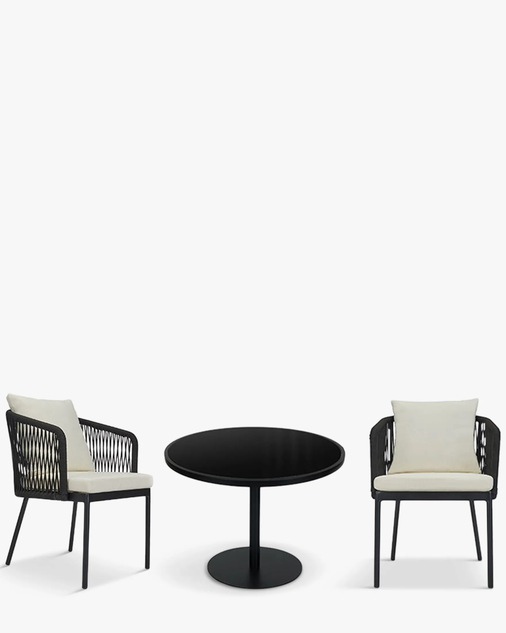 Ensemble de jardin, Table à manger de jardin ronde + 2 chaises, Noir & Blanc écru Santa Monica, Echo