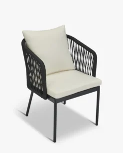 Ensemble de jardin, Table à manger de jardin ronde + 2 chaises, Noir & Blanc écru Santa Monica, Echo