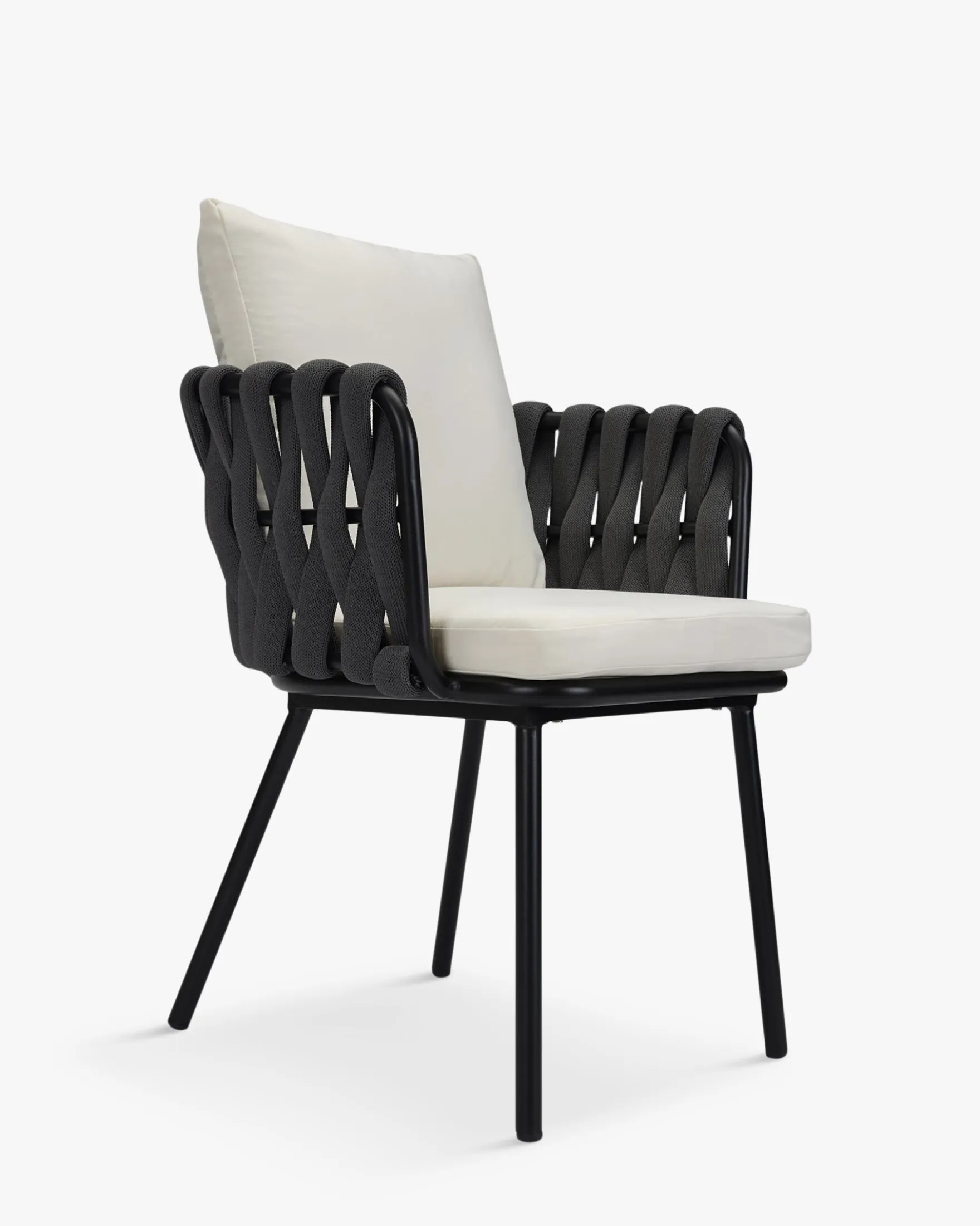 Ensemble de jardin, Table à manger de jardin ronde + 2 chaises, Noir & Blanc écru Hamptons, Echo