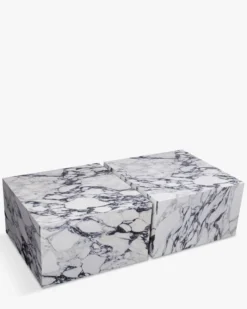 Ensemble de 2 tables basses, Cubes effet marbre glossy Roma