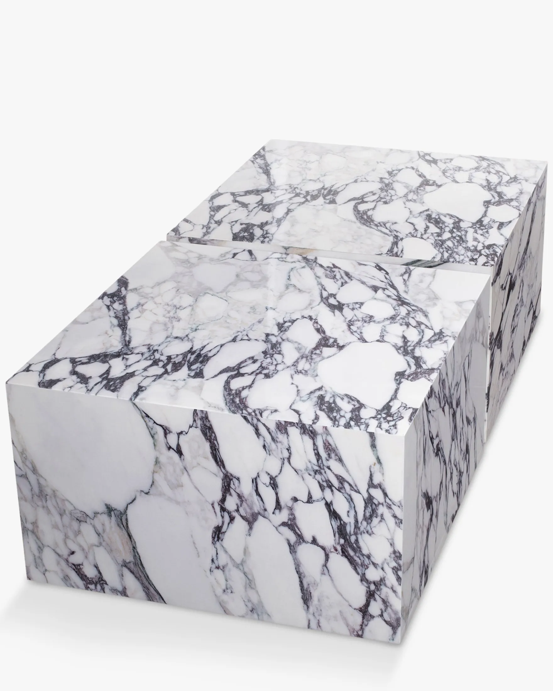Ensemble de 2 tables basses, Cubes effet marbre glossy Roma