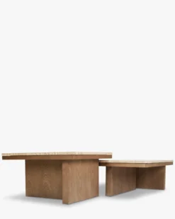 Ensemble de 2 tables basses gigognes, Travertin waterproof & bois de frêne teinte noyer Highland S, Highland M