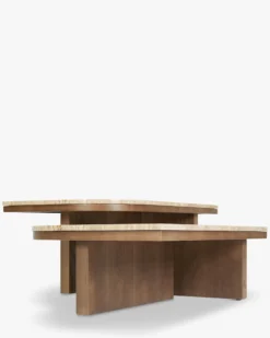 Ensemble de 2 tables basses gigognes, Travertin waterproof & bois de frêne teinte noyer Highland M, Highland L