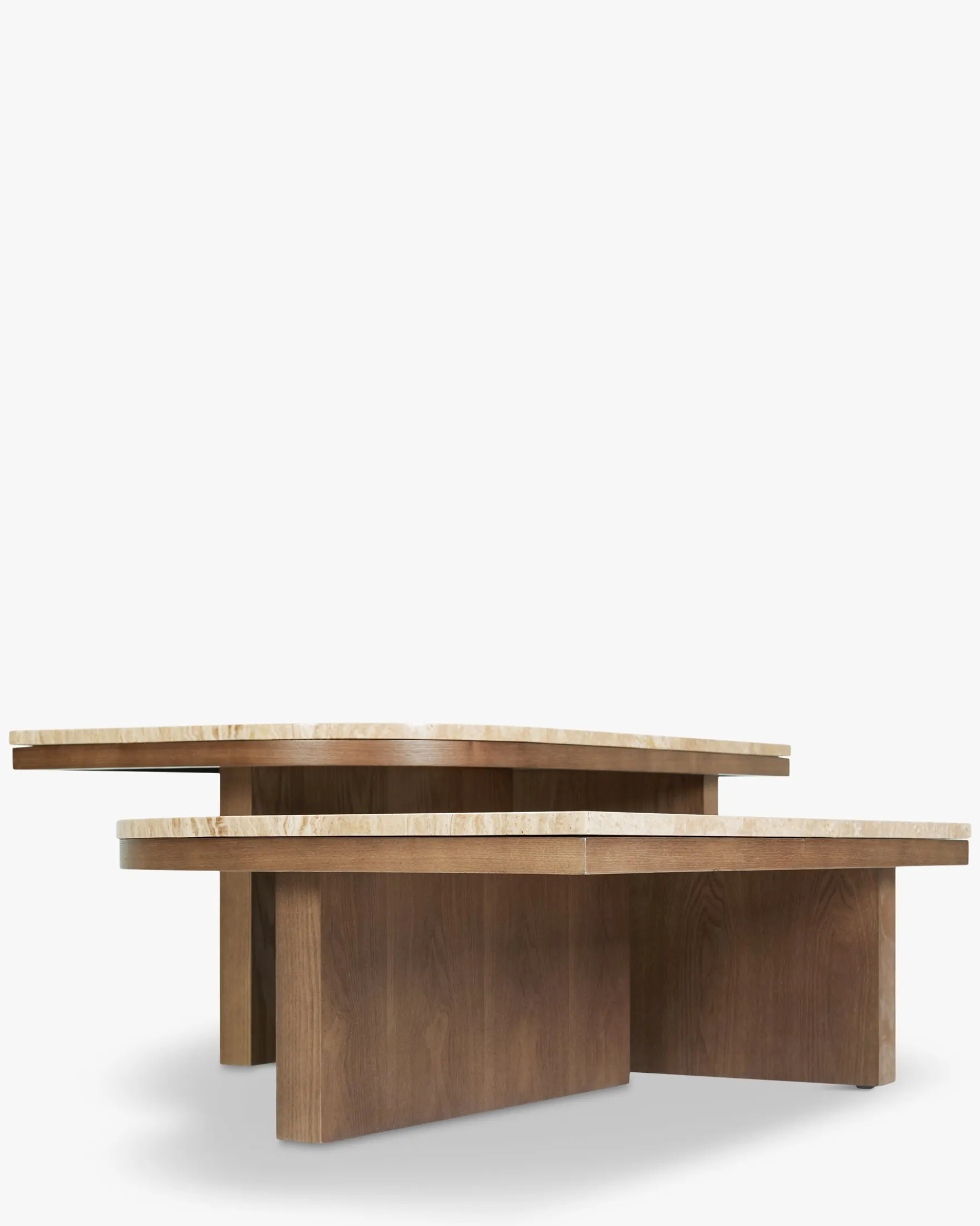 Ensemble de 2 tables basses gigognes, Travertin waterproof & bois de frêne teinte noyer Highland M, Highland L