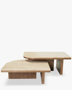 Ensemble de 2 tables basses gigognes, Travertin waterproof & bois de frêne teinte noyer Highland M, Highland L