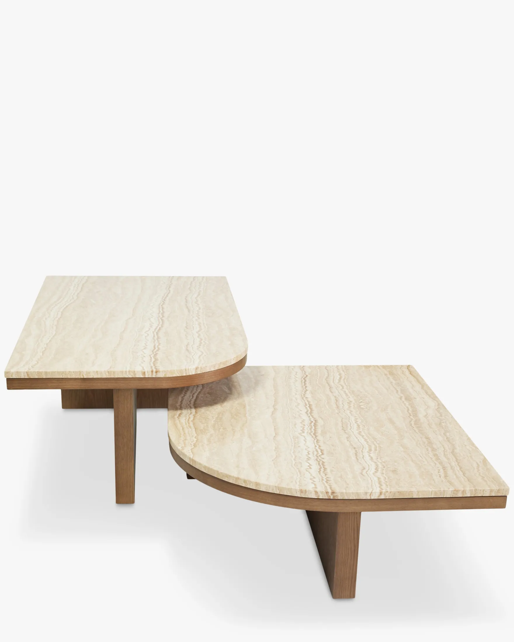 Ensemble de 2 tables basses gigognes, Travertin waterproof & bois de frêne teinte noyer Highland M, Highland L
