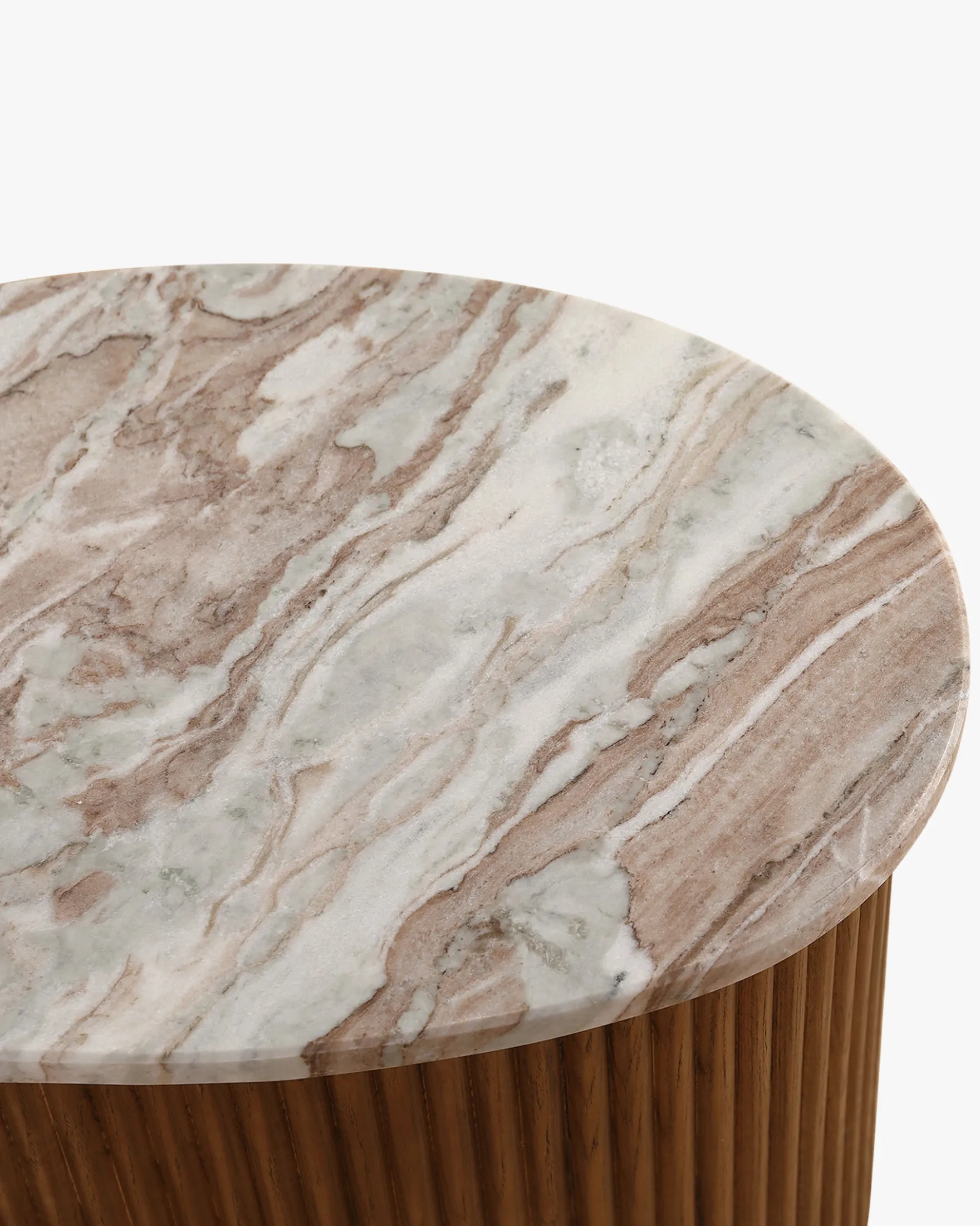 Ensemble de 2 tables gigognes, Marbre Kanta rouge & noyer Isleta