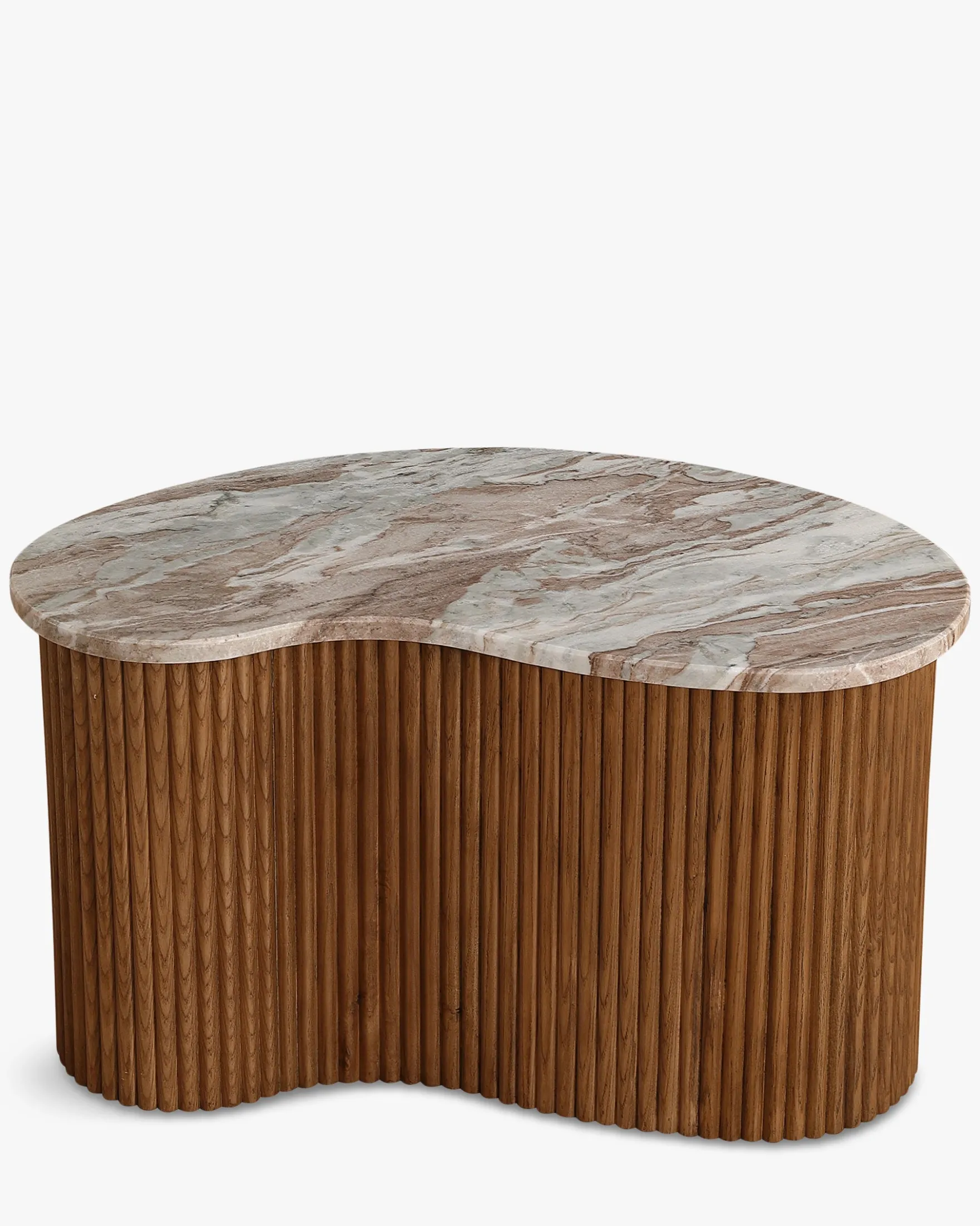 Ensemble de 2 tables gigognes, Marbre Kanta rouge & noyer Isleta