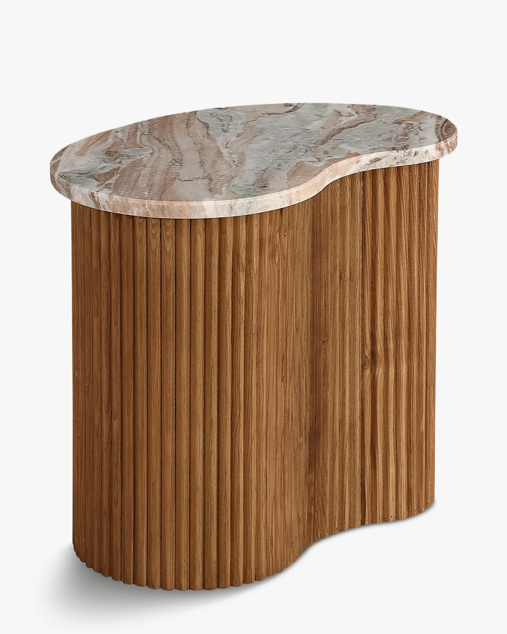 Ensemble de 2 tables gigognes, Marbre Kanta rouge & noyer Isleta