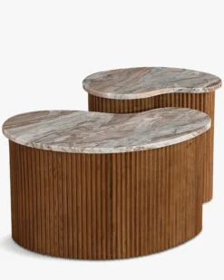 Ensemble de 2 tables gigognes, Marbre Kanta rouge & noyer Isleta