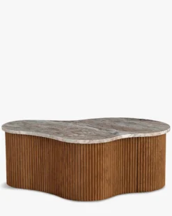 Ensemble de 2 tables gigognes, Marbre Kanta rouge & noyer Isleta