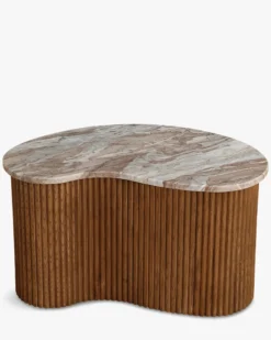 Ensemble de 2 tables gigognes, Marbre Kanta rouge & noyer Isleta