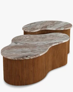 Ensemble de 2 tables gigognes, Marbre Kanta rouge & noyer Isleta