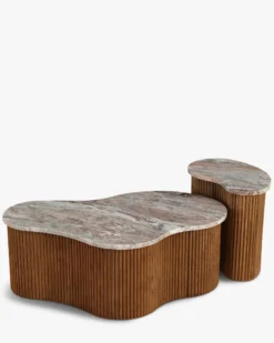 Ensemble de 2 tables gigognes, Marbre Kanta rouge & noyer Isleta