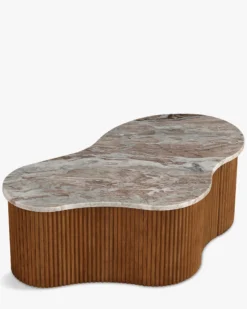 Ensemble de 2 tables gigognes, Marbre Kanta rouge & noyer Isleta