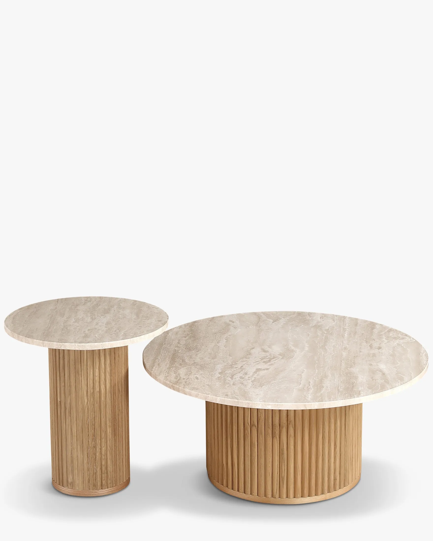 Ensemble de 2 tables gigognes, Travertin & bois de chêne Oviedo
