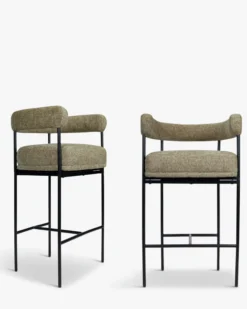 Ensemble de 2 tabourets de bar, Tweed taupe & Métal noir, H78 Arcade
