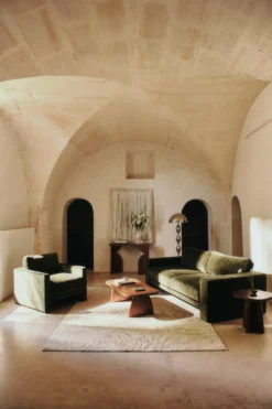 Ensemble fauteuil + canapé 3 places, Velours vert sapin Serena