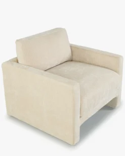 Ensemble fauteuil + canapé 3 places, Velours beige côtelé Serena