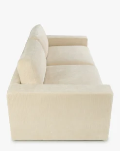 Ensemble fauteuil + canapé 3 places, Velours beige côtelé Serena