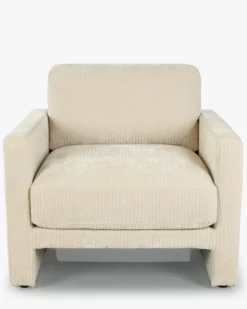 Ensemble fauteuil + canapé 3 places, Velours beige côtelé Serena