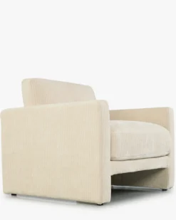 Ensemble fauteuil + canapé 3 places, Velours beige côtelé Serena