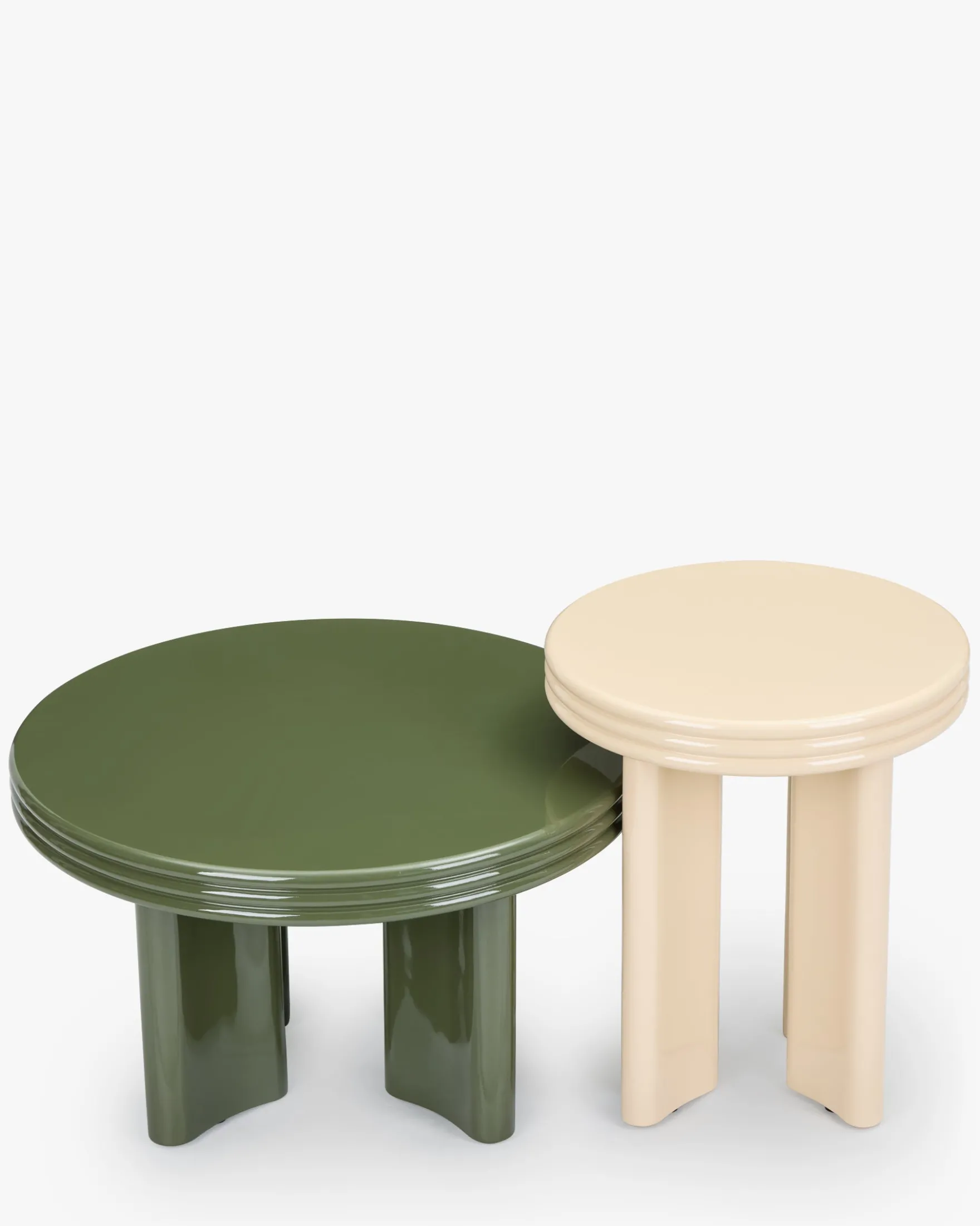 Ensemble table basse + table d'appoint, Kaki & Beige, Bois finition glossy Mira