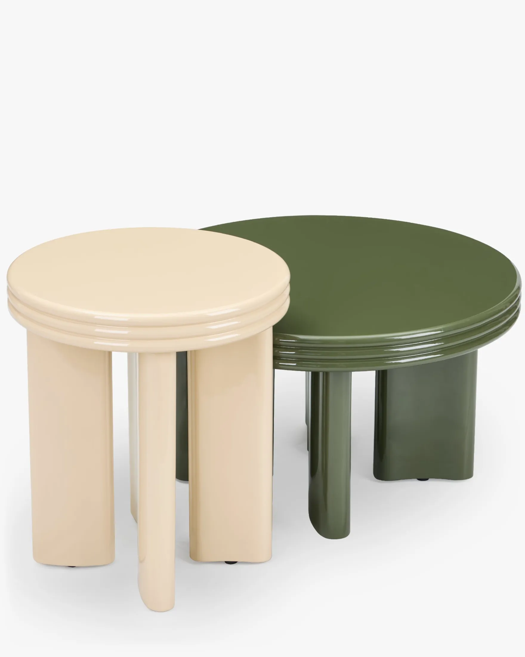 Ensemble table basse + table d'appoint, Kaki & Beige, Bois finition glossy Mira
