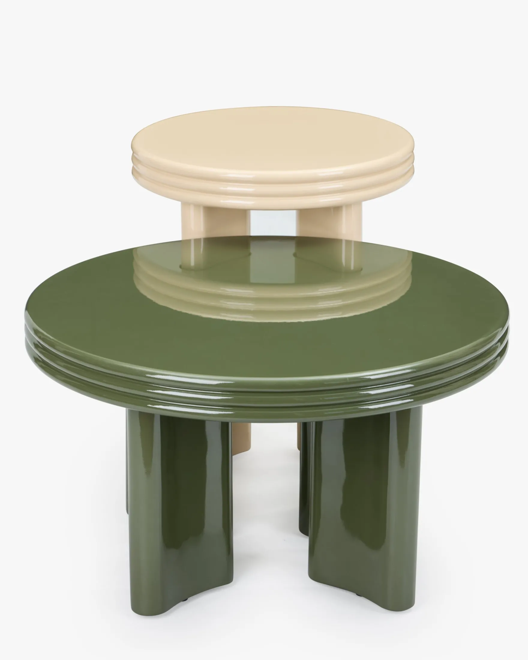 Ensemble table basse + table d'appoint, Kaki & Beige, Bois finition glossy Mira