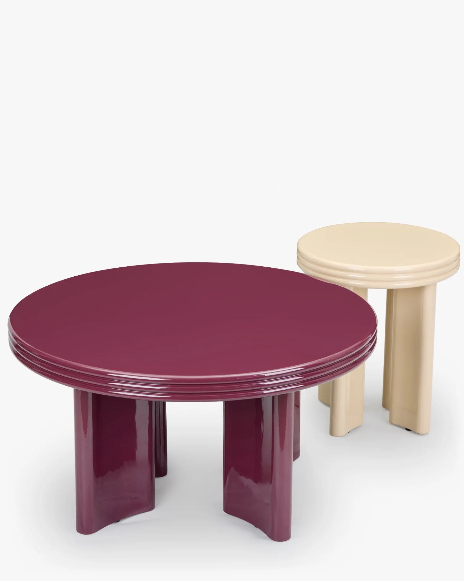 Ensemble table basse + table d'appoint, Bordeaux & Beige, Bois finition glossy Mira