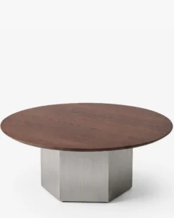 Ensemble Table basse + Table d'appoint, Bois de frêne teinte noyer & Acier inoxydable Hexa