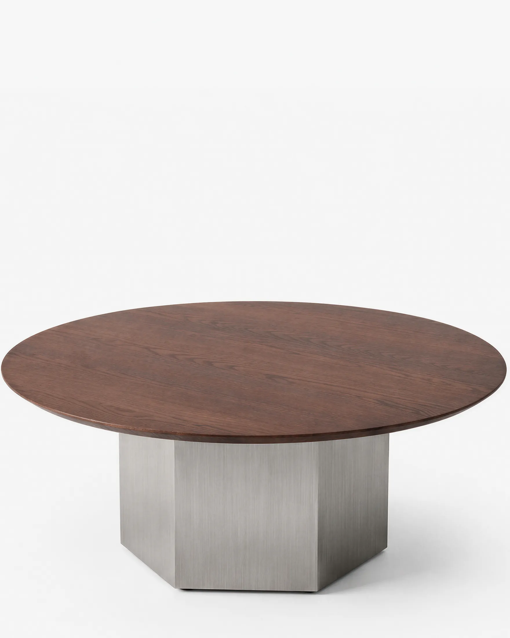 Ensemble Table basse + Table d'appoint, Bois de frêne teinte noyer & Acier inoxydable Hexa