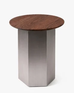 Ensemble Table basse + Table d'appoint, Bois de frêne teinte noyer & Acier inoxydable Hexa