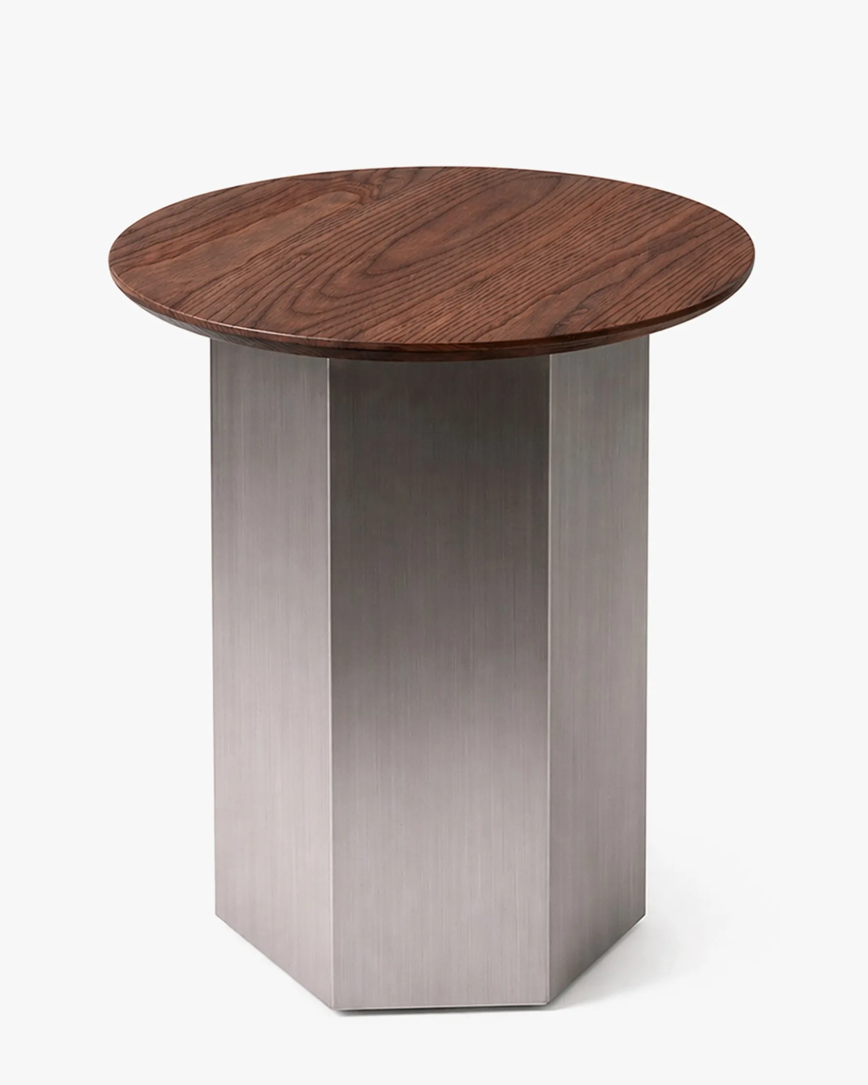 Ensemble Table basse + Table d'appoint, Bois de frêne teinte noyer & Acier inoxydable Hexa