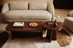 Ensemble table basse + table d'appoint, Bois de chêne massif teinte noyer Ellios