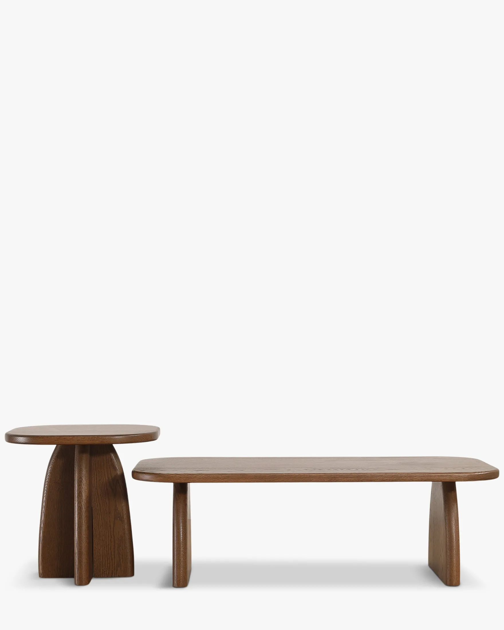 Ensemble table basse + table d'appoint, Bois de chêne massif teinte noyer Ellios