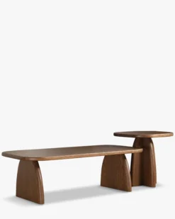 Ensemble table basse + table d'appoint, Bois de chêne massif teinte noyer Ellios
