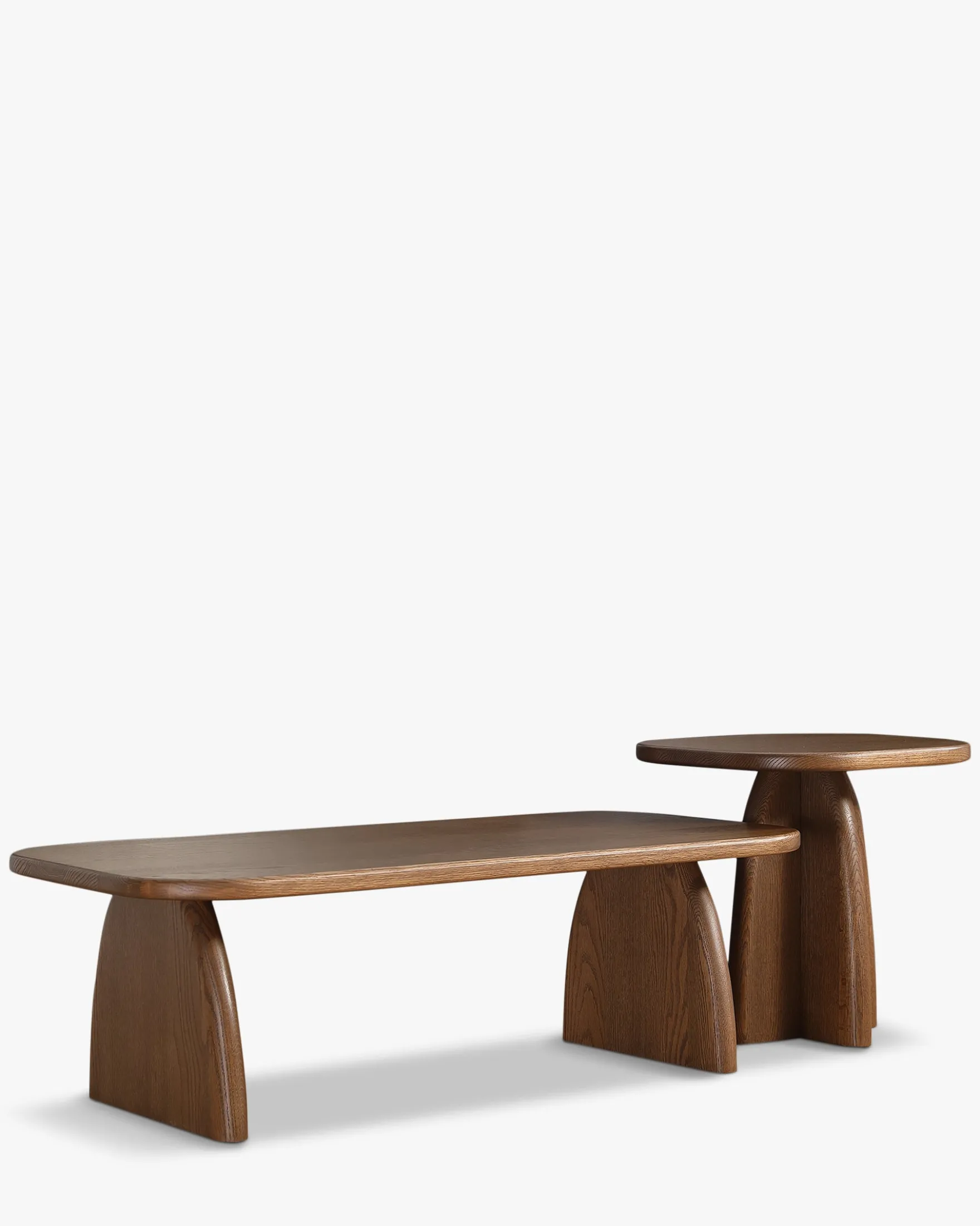 Ensemble table basse + table d'appoint, Bois de chêne massif teinte noyer Ellios
