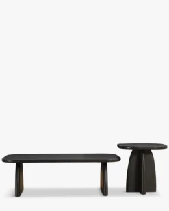 Ensemble table basse + table d'appoint, Bois d'hévéa massif teinte noire Ellios