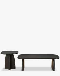 Ensemble table basse + table d'appoint, Bois d'hévéa massif teinte noire Ellios