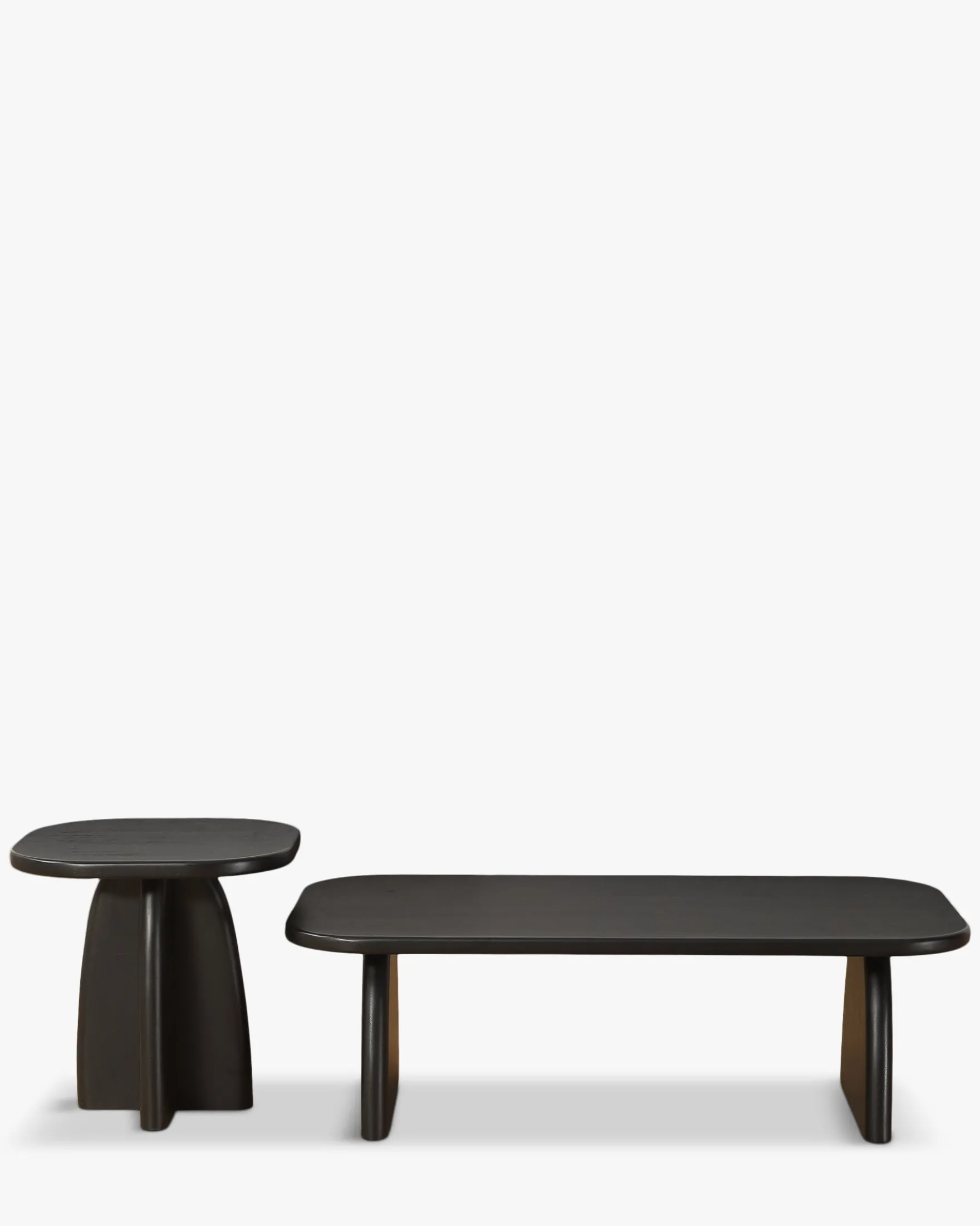 Ensemble table basse + table d'appoint, Bois d'hévéa massif teinte noire Ellios