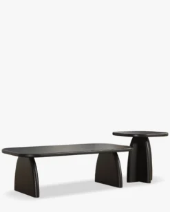 Ensemble table basse + table d'appoint, Bois d'hévéa massif teinte noire Ellios