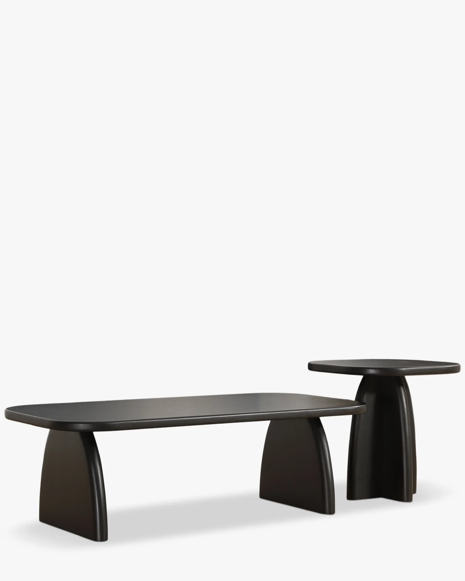 Ensemble table basse + table d'appoint, Bois d'hévéa massif teinte noire Ellios