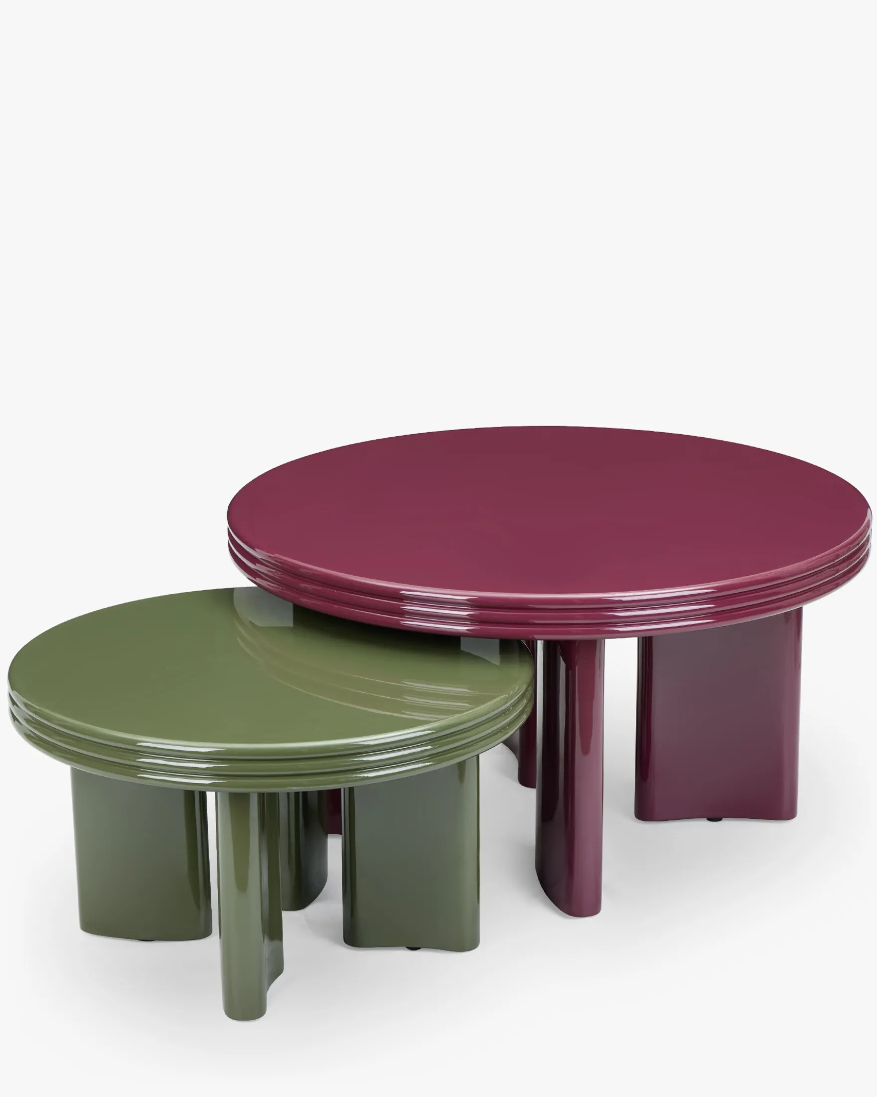 Ensemble tables basses + table d'appoint, Bordeaux & Kaki, Bois finition glossy Mira