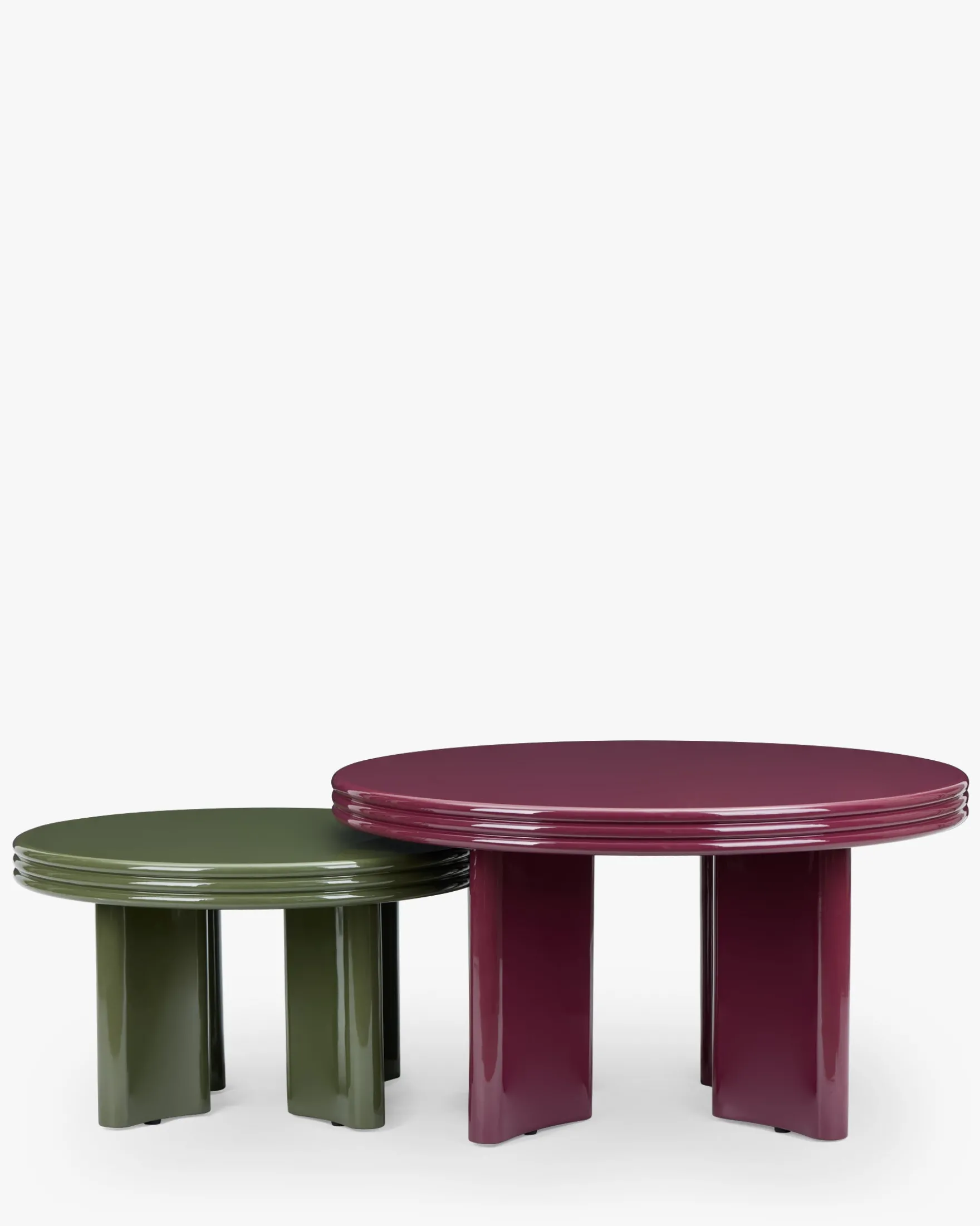 Ensemble tables basses + table d'appoint, Bordeaux & Kaki, Bois finition glossy Mira