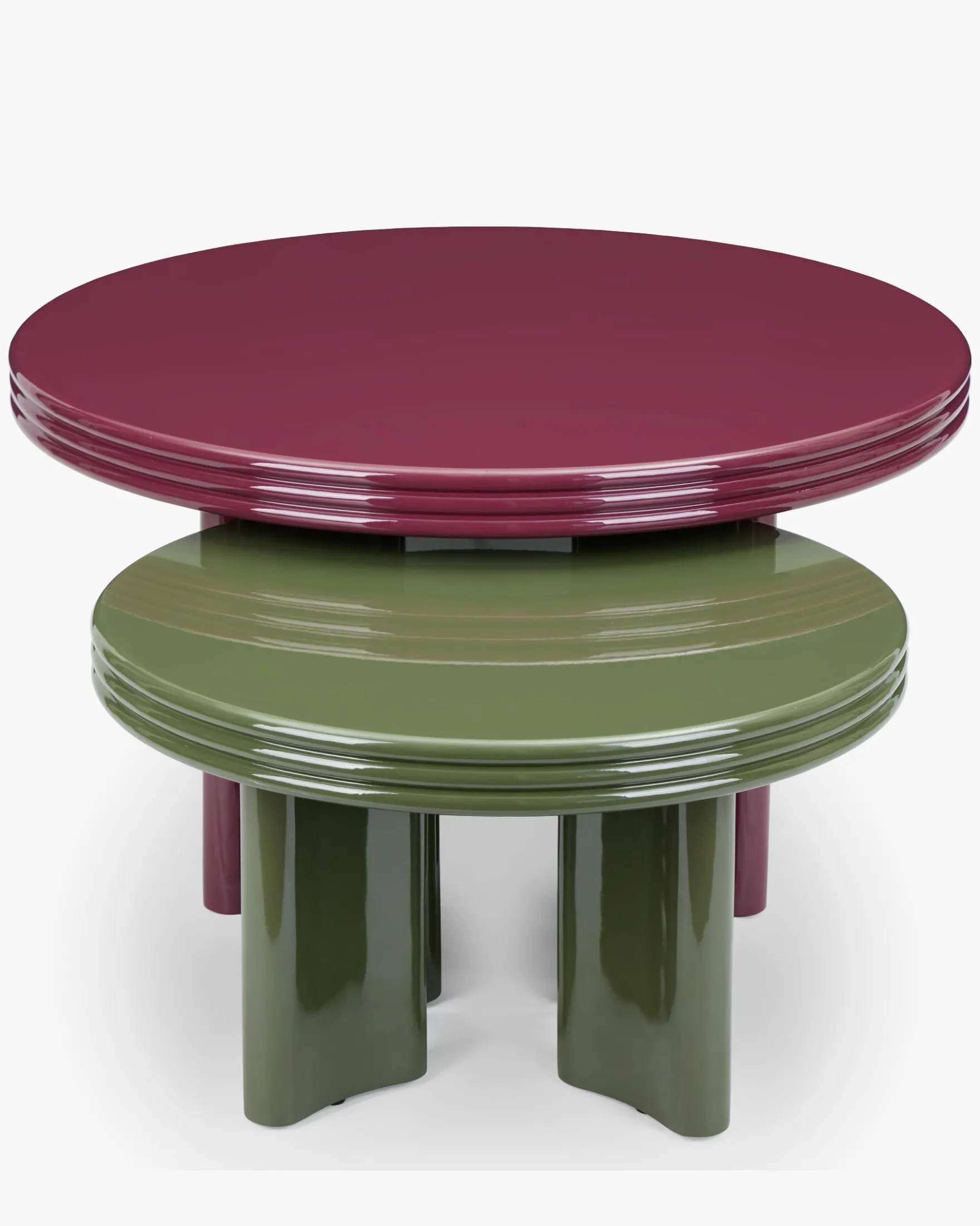 Ensemble tables basses + table d'appoint, Bordeaux & Kaki, Bois finition glossy Mira