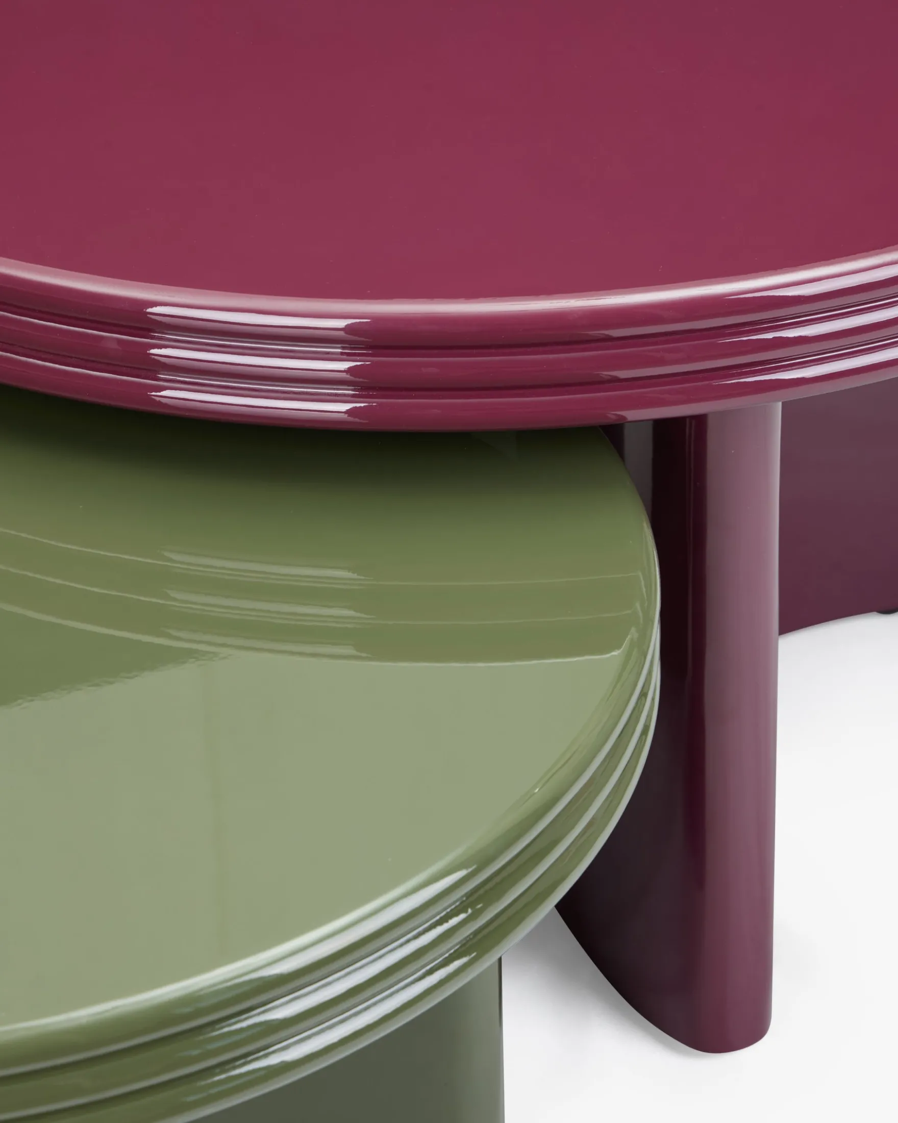 Ensemble tables basses + table d'appoint, Bordeaux & Kaki, Bois finition glossy Mira