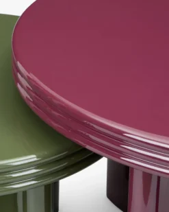 Ensemble tables basses + table d'appoint, Bordeaux & Kaki, Bois finition glossy Mira