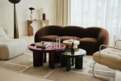 Ensemble tables basses + table d'appoint, Bordeaux, Kaki & Beige, Bois finition glossy Mira